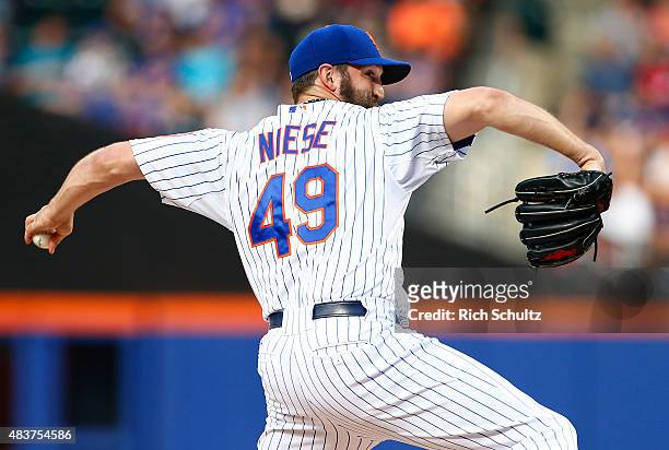 Pitcher Jon Niese delivers a pitch against the Colorado Rockies on August 10, 2015 at Citi Field in the Flushing neighborhood of the Queens borough...