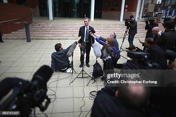 Former deputy speaker of the House of Commons Nigel Evans speaks to waiting media outside Preston Crown Court after being found not guilty of alleged...