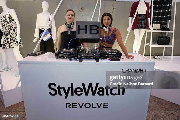 StyleWatch Editor Lisa Arbetter and Hannah Bronfman attend the StyleWatch x Revolve Fall Fashion Party on the The High Line on August 12, 2015 in New...