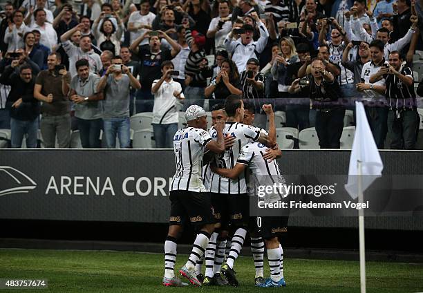 Jadson of Corinthians celebrates scoring the fourth goal with his team during the match between Corinthians and Sport Recife for the Brazilian Series...