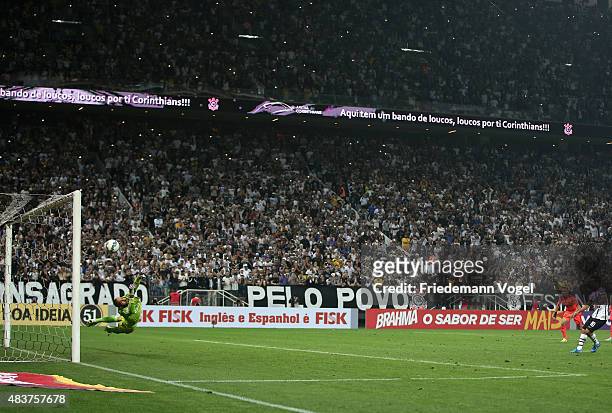 Jadson of Corinthians scoring the fourth goal during the match between Corinthians and Sport Recife for the Brazilian Series A 2015 at Arena...