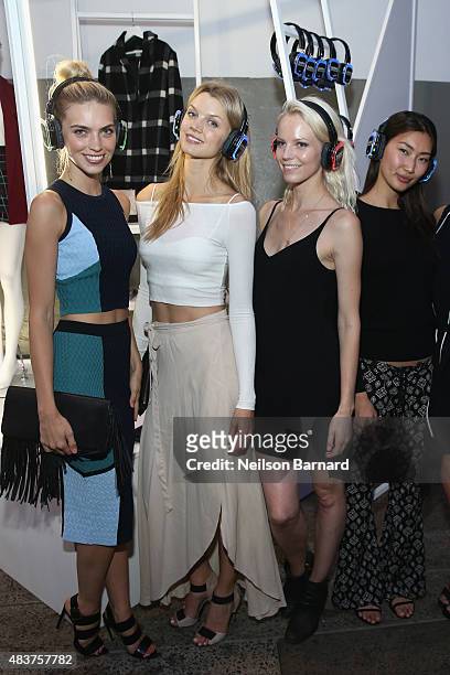 Emily Senko, Jayne Moore, Ragnhild Jevne attend the StyleWatch x Revolve Fall Fashion Party on the The High Line on August 12, 2015 in New York City.