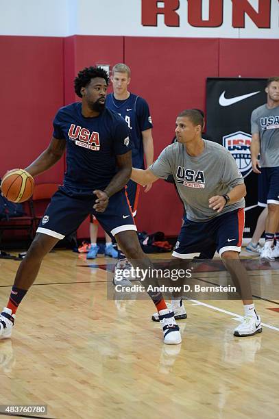 DeAndre Jordan of USA Mens National Team participates in minicamp at UNLV on August 12, 2015 in Las Vegas, Nevada. NOTE TO USER: User expressly...