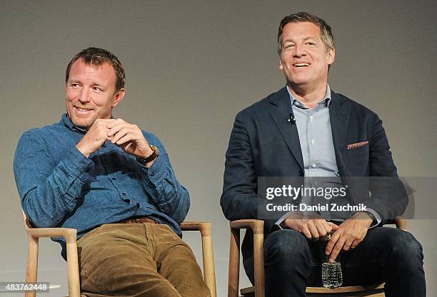 Filmmaker Guy Ritchie and producer Lionel Wigram discuss their new film "The Man From U.N.C.L.E" at Apple Store Soho on August 12, 2015 in New York...