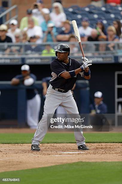 Endy Chavuz of the Seattle Mariners gets ready for the next pitch during the game against the San Diego Padres at Peoria Sports Complex on February...