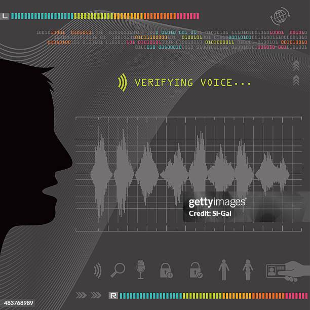 ilustrações, clipart, desenhos animados e ícones de biométricos reconhecimento de voz - biometrics