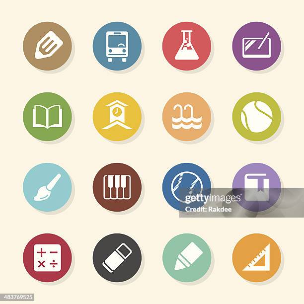 school icons set 2 - color circle series - child computer learning stock illustrations