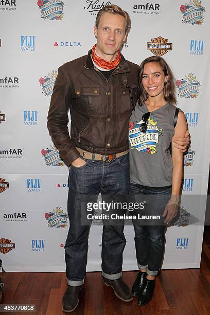 Actor Teddy Sears and Melissa Sears attend the 6th annual Kiehl's LifeRide for amfAR celebration at Kiehl's Since 1851 on August 12, 2015 in Santa...