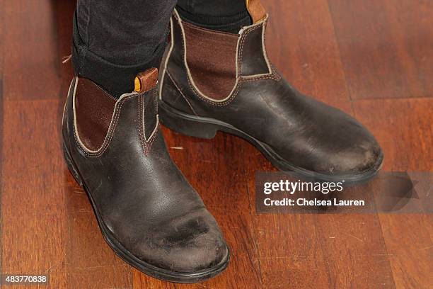 Actress Kristy Swanson, shoe detail, arrives at the 6th annual Kiehl's LifeRide for amfAR celebration at Kiehl's Since 1851 on August 12, 2015 in...