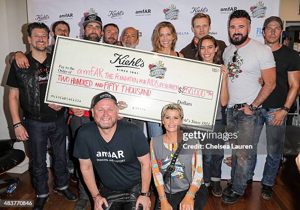 Celebrity LifeRiders attend the 6th annual Kiehl's LifeRide for amfAR celebration at Kiehl's Since 1851 on August 12, 2015 in Santa Monica,...