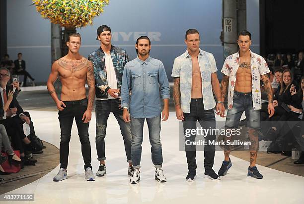 Models wearing Jack & Jones during rehearsal ahead of the Myer Spring 2015 Fashion Launch on August 13, 2015 in Sydney, Australia.