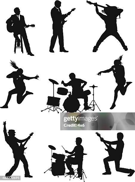 stockillustraties, clipart, cartoons en iconen met silhouette of musicians - een instrument plukken