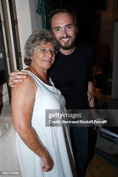 President of Ramatuelle Festival Jacqueline Franjou and singer Christophe Willem pose Backstage after the Christophe Willem Show during the 31th...