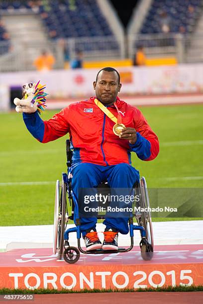 Leonardo Diaz from Cuba wins the gold medal in the Men's Discus Throw F54/55/56 Final during the Toronto Parapan Am Games.