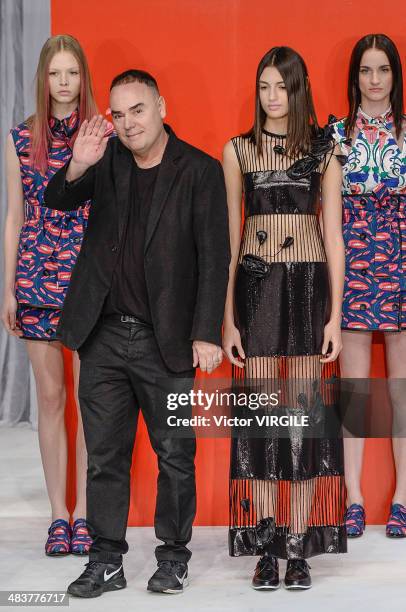 Reinaldo Lourenco walks the runway during the Reinaldo Lourenco show at Sao Paulo Fashion Week Summer 2014/2015 at Parque Candido Portinari on April...