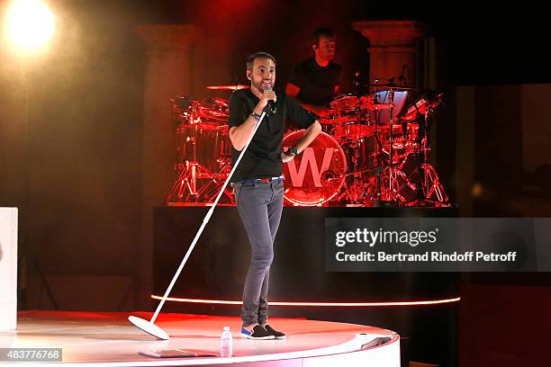 Singer Christophe Willem performs during his Christophe Willem Show during the final day of the 31th Ramatuelle Festival on August 12, 2015 in...