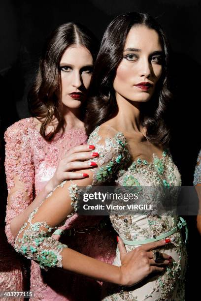 Backstage and atmosphere during Samuel Cirnansck show at Sao Paulo Fashion Week Spring Summer 2014/2015 at Parque Candido Portinari on April 4, 2014...