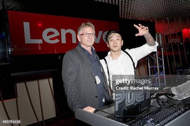 Scott Ross and DJ Poet of the Black Eyed Peas attend the Lenovo ThinkPad P Series launch party at Siggraph 2015 on August 12, 2015 in Los Angeles,...