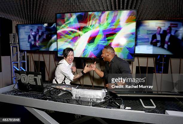 Poet of the Black Eyed Peas and Lenovo's Allen Bolden attend the Lenovo ThinkPad P Series launch party at Siggraph 2015 on August 12, 2015 in Los...