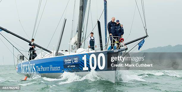 Zara Phillips and Mike Tindall take part in the Artemis Challenge on August 13, 2015 in Cowes, England.