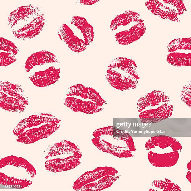 stockillustraties, clipart, cartoons en iconen met lipstick kisses seamless pattern - lippenstift afdruk