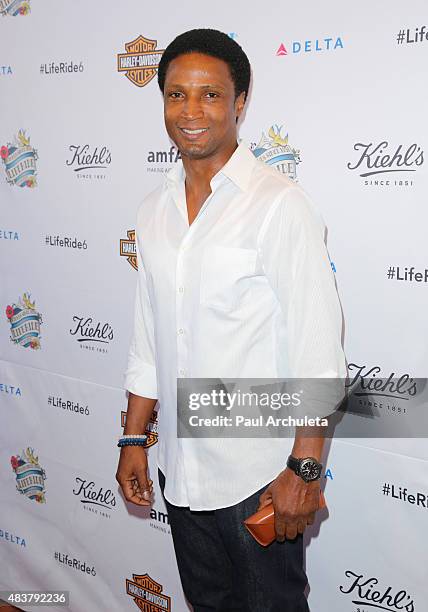 Actor Elvis Nolasco attends the 6th Annual Kiehl's LifeRide for amfAR celebration at Kiehl's Since 1851 on August 12, 2015 in Santa Monica,...