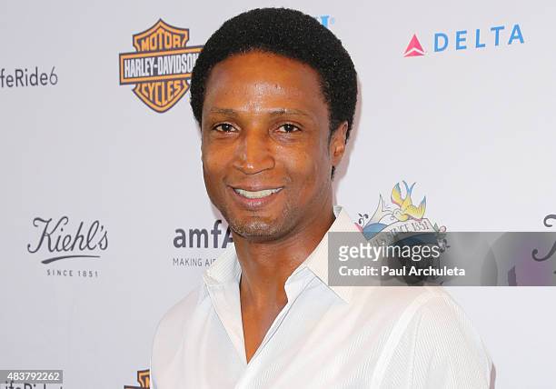 Actor Elvis Nolasco attends the 6th Annual Kiehl's LifeRide for amfAR celebration at Kiehl's Since 1851 on August 12, 2015 in Santa Monica,...