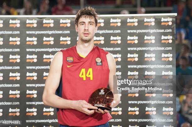 Ante Tomic, #44 of FC Barcelona MVP of March poses before the 2013-2014 Turkish Airlines Euroleague Top 16 Date 14 game between FC Barcelona Regal v...