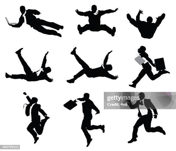 businessmen jumping and falling - happy jumping white background stock illustrations