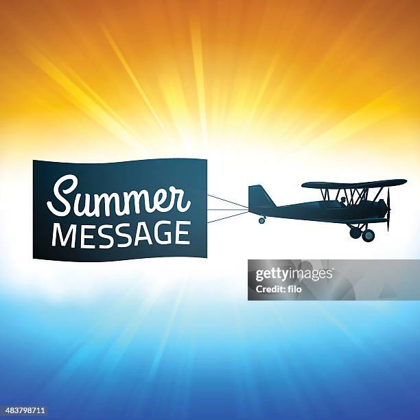 summer background with message - airplane banner stock illustrations