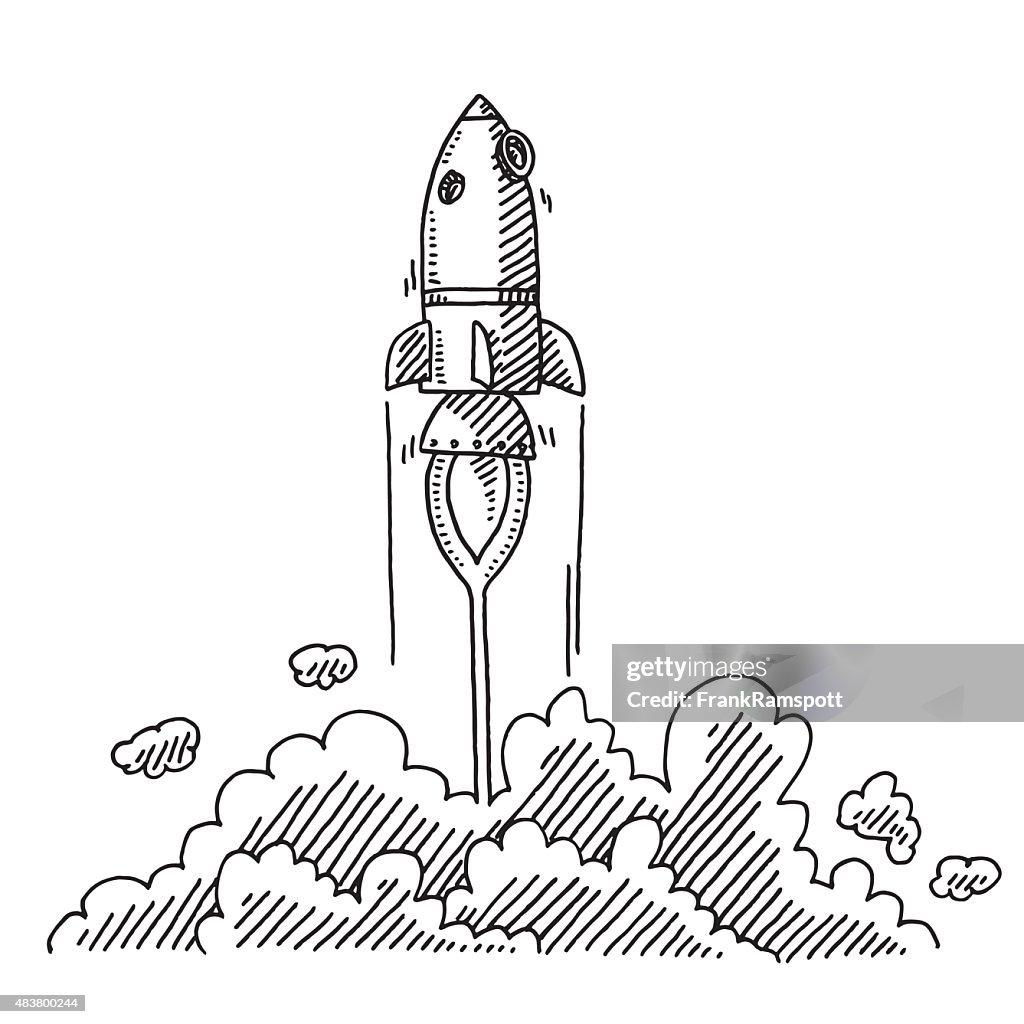 Rocket Rising Drawing Ascending Rocket Startup Company Concept Drawing High-Res Vector ...