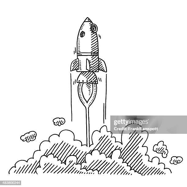 ascending rocket startup company concept drawing - cartoon spaceship stock illustrations