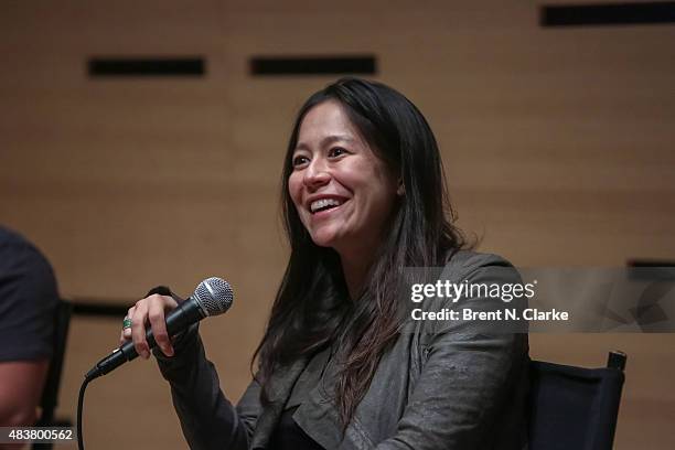 Co-director Elizabeth Chai Vasarhelyi speaks on stage during the 2015 Film Society of Lincoln Center Summer Talks with "Meru" held at the Elinor...