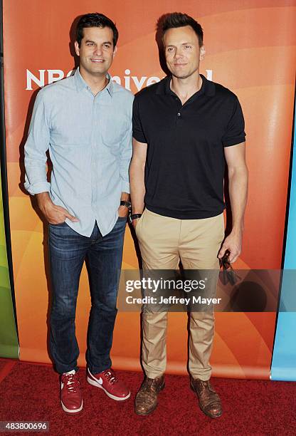 Actors Michael Kosta, Joel McHale attend the NBCUniversal press tour 2015 at the Beverly Hilton Hotel on August 12, 2015 in Beverly Hills, California.