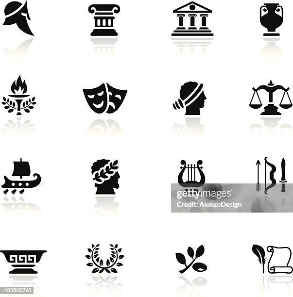 antike griechenland icon-set - griechische kultur stock-grafiken, -clipart, -cartoons und -symbole