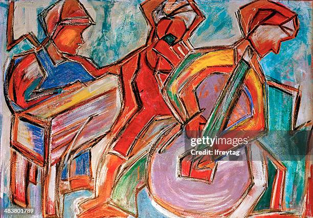 stockillustraties, clipart, cartoons en iconen met jazz musicians, original painting, acrylic on canvas - abstract paintings