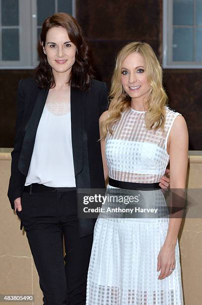 Actresses Michelle Dockery and Joanne Froggatt attend the press launch of "Downton Abbey" at May Fair Hotel on August 13, 2015 in London, England.