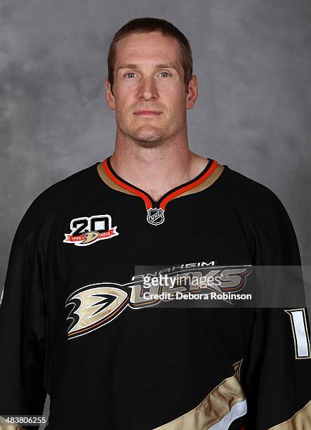 Tim Jackman of the Anaheim Ducks poses for his official headshot for the 2013-2014 season on April 1, 2014 at Honda Center in Anaheim, California.