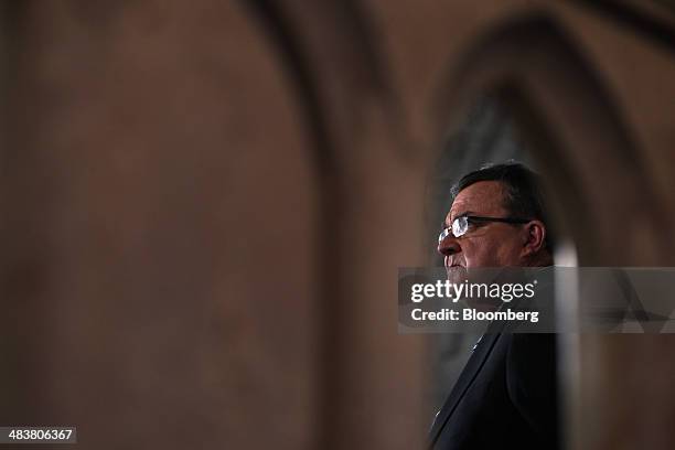 James "Jim" Flaherty, Canada's finance minister, pauses while speaking during a press conference after releasing the 2014 Federal Budget on...