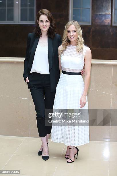 Michelle Dockery and Joanne Froggatt attend the press launch of "Downton Abbey" at May Fair Hotel on August 13, 2015 in London, England.