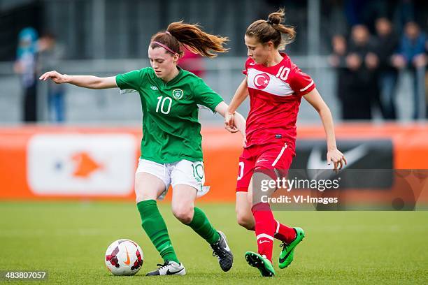 Lauren Dwyer of Ierland, Ebru Topcu of Turkije during the UEFA European Women's Under-19 Championship qualifying match between Turkey U19 and...