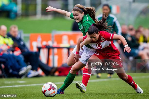 Sarah Rowe of Ierland, Bahar Guvenc of Turkije during the UEFA European Women's Under-19 Championship qualifying match between Turkey U19 and...