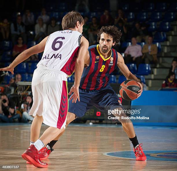 Victor Sada, #8 of FC Barcelona in action during the 2013-2014 Turkish Airlines Euroleague Top 16 Date 14 game between FC Barcelona Regal v Laboral...