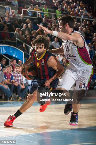 Victor Sada, #8 of FC Barcelona in action during the 2013-2014 Turkish Airlines Euroleague Top 16 Date 14 game between FC Barcelona Regal v Laboral...