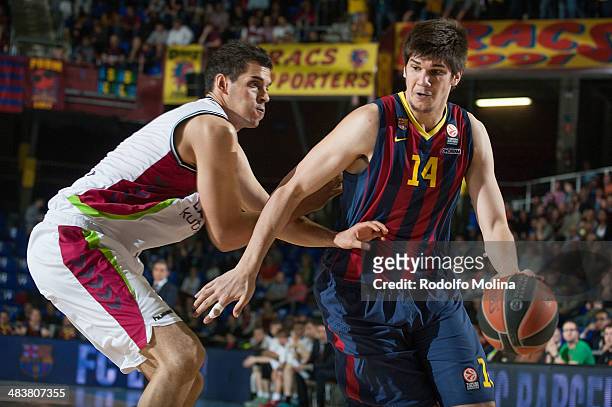Marko Todorovic, #14 of FC Barcelona in action during the 2013-2014 Turkish Airlines Euroleague Top 16 Date 14 game between FC Barcelona Regal v...