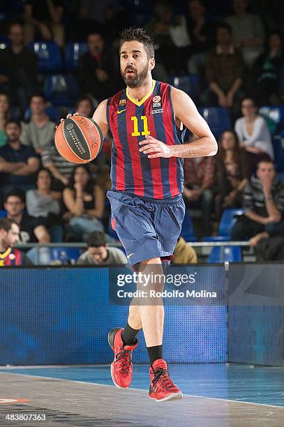 Juan Carlos Navarro, #11 of FC Barcelona in action during the 2013-2014 Turkish Airlines Euroleague Top 16 Date 14 game between FC Barcelona Regal v...