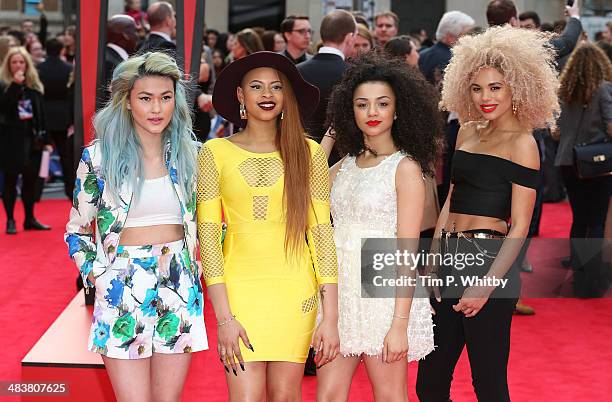 Asami Zdrenka, Amira McCarthy, Shereen Cutkelvin and Jess Plummer of Neon Jungle attend the World Premiere of "The Amazing Spider-Man 2" at Odeon...