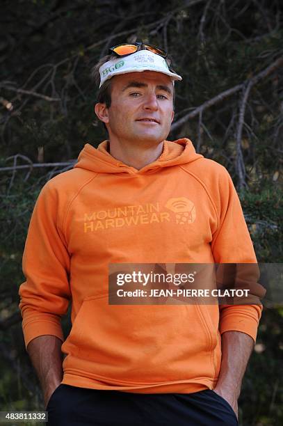 Swiss climber Ueli Steck poses in Sigoyer, in the Hautes-Alpes department of southeastern France, on August 13, 2015. Steck announced on August 12...