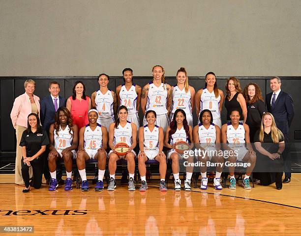 The Phoenix Mercury pose for a team photo on August 11, 2015 at US Airways Center in Phoenix, Arizona. NOTE TO USER: User expressly acknowledges and...