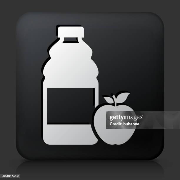 black square button with apple juice - apple black background stock illustrations